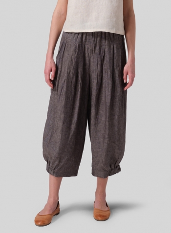 Charcoal Gray Granite Linen Crumple Effect Harem Pants