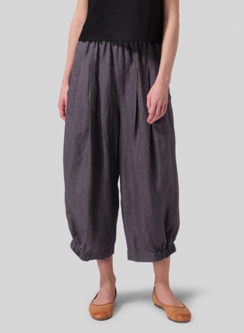 Charcoal Gray Linen Crumple Effect Harem Pants 