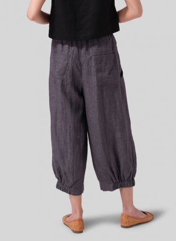 Charcoal Gray Linen Crumple Effect Harem Pants 