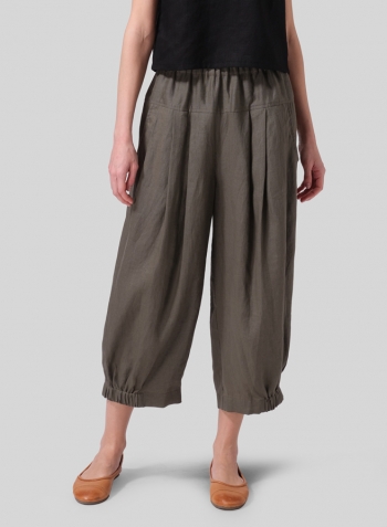 Olive Green Linen Crumple Effect Harem Pants