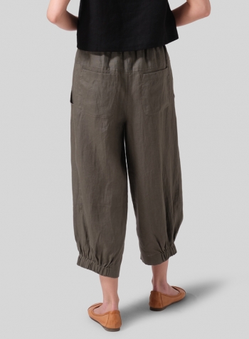 Olive Green Linen Crumple Effect Harem Pants