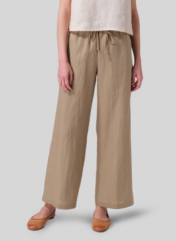 Khaki Sand Linen Drawstring Long Pants