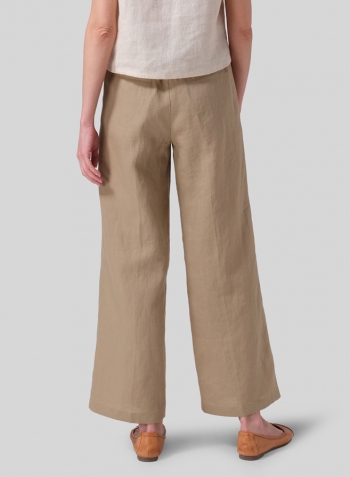 Khaki Sand Linen Drawstring Long Pants