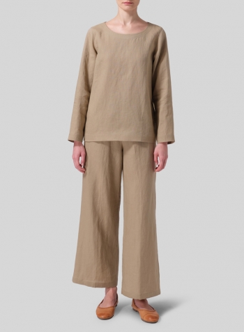 Khaki Sand Linen Handmade Knot Top