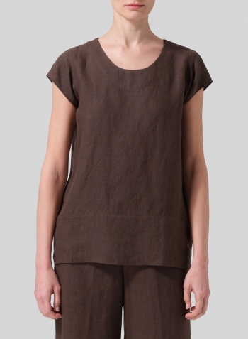 Dark Olive Brown Linen Straight Stick-Shaped Top