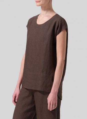 Dark Olive Brown Linen Straight Stick-Shaped Top