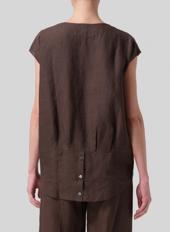 Dark Olive Brown Linen Straight Stick-Shaped Top