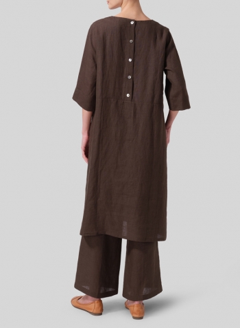 Dark Olive Brown Linen Half Sleeve Dress Set