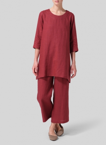 Burgundy Linen Classic A-Line Tunic