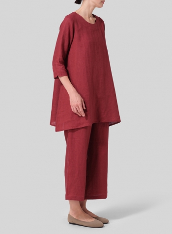 Burgundy Linen Classic A-Line Tunic