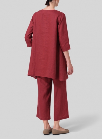 Burgundy Linen Classic A-Line Tunic