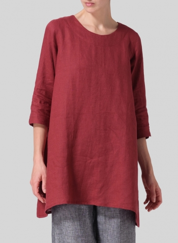 Burgundy Linen Classic A-Line Tunic Set