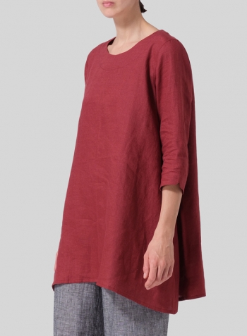 Burgundy Linen Classic A-Line Tunic Set