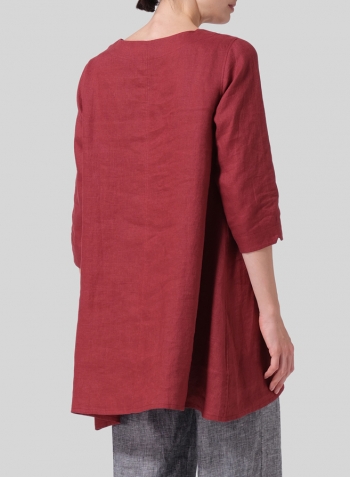 Burgundy Linen Classic A-Line Tunic Set