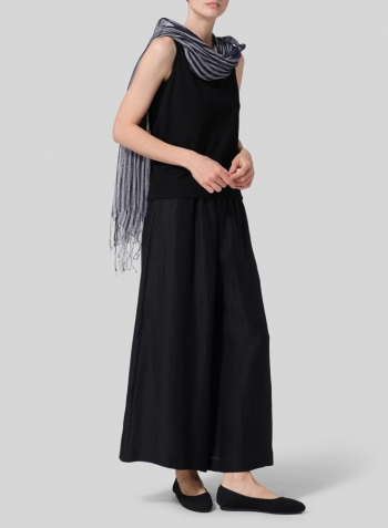 Black Linen Wide Leg Fit Pants Set