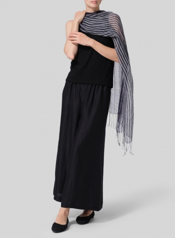 Black Linen Wide Leg Fit Pants Set