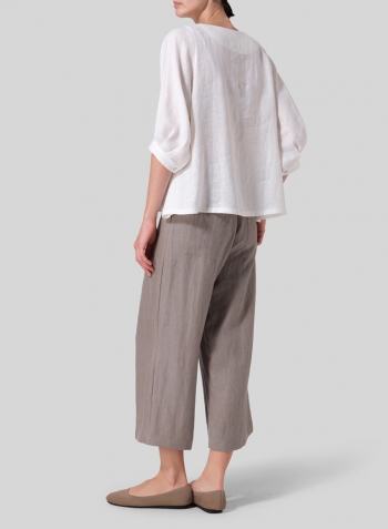 White Linen Pleated Sleeve Top