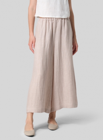 Light Beige Linen Wide Leg Fit Pants