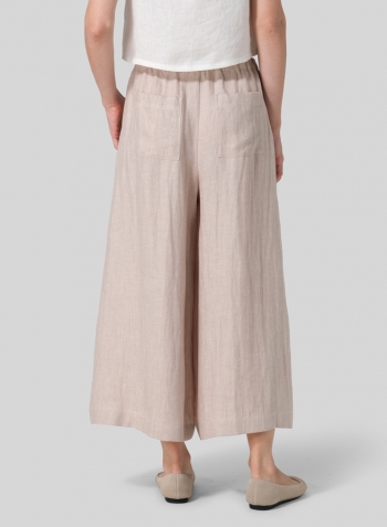 Light Beige Linen Wide Leg Fit Pants