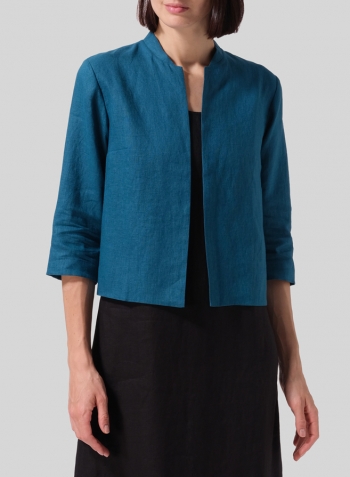 Peacock Blue Linen Crop Blazer
