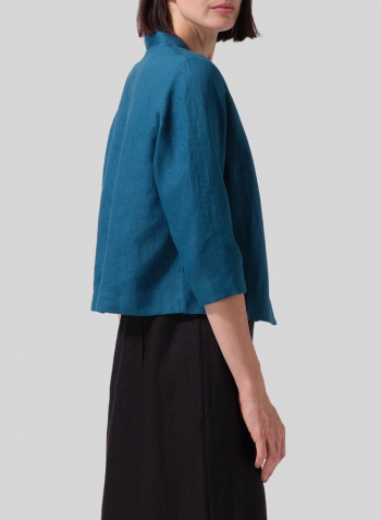Peacock Blue Linen Crop Blazer