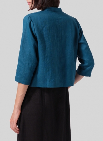 Peacock Blue Linen Crop Blazer