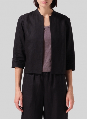 Black Linen Crop Blazer