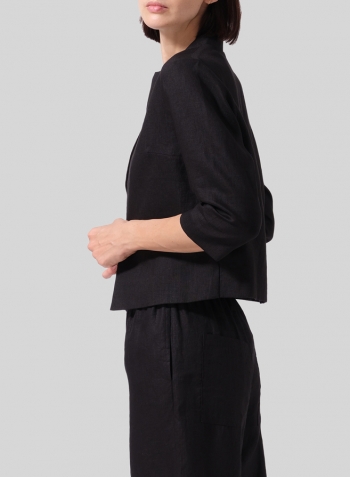 Black Linen Crop Blazer