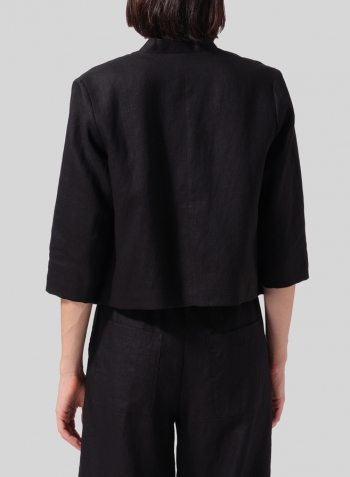 Black Linen Crop Blazer