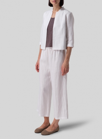 White Linen Crop Blazer