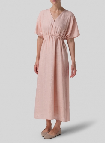 Roas Pink Linen V-Neck Dolman Sleeves Dress