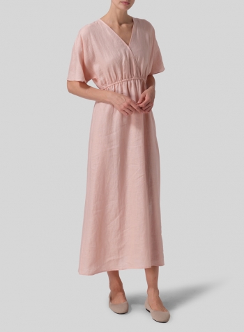 Roas Pink Linen V-Neck Dolman Sleeves Dress