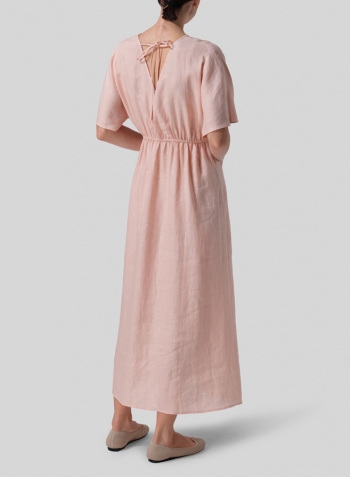 Roas Pink Linen V-Neck Dolman Sleeves Dress