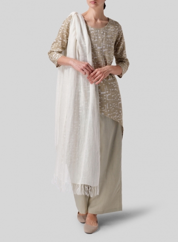 Khaki Print Linen Asymmetrical Tunic Set