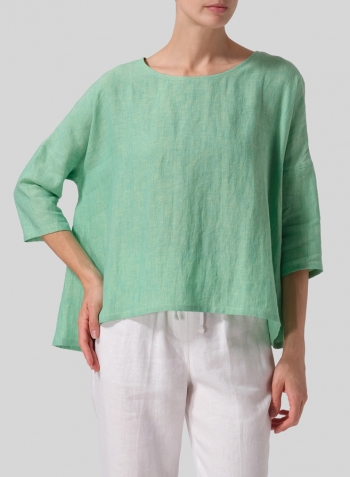 Two Tone Yellow Green Linen Dropped Shoulder Long Top