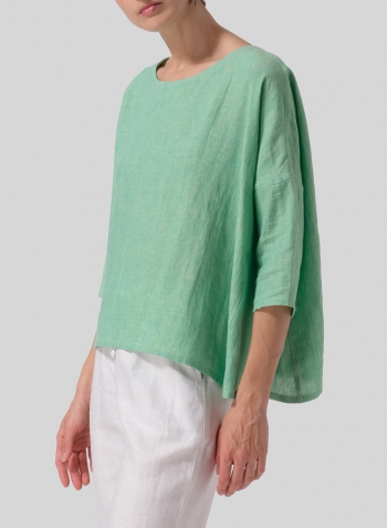 Two Tone Yellow Green Linen Dropped Shoulder Long Top