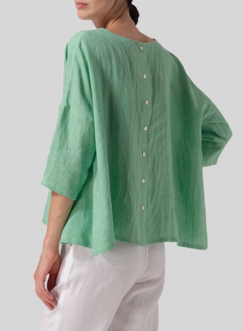 Two Tone Yellow Green Linen Dropped Shoulder Long Top