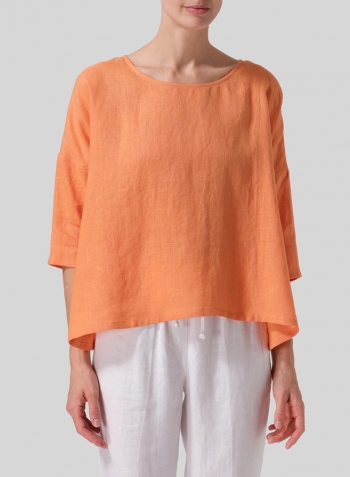 Orange Linen Dropped Shoulder Long Top