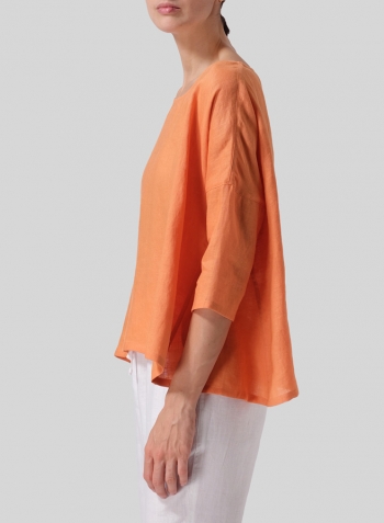 Orange Linen Dropped Shoulder Long Top
