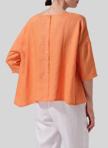Orange Linen Dropped Shoulder Long Top