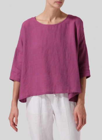 Two Tone Purple Linen Dropped Shoulder Long Top