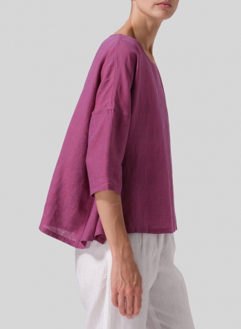 Two Tone Purple Linen Dropped Shoulder Long Top