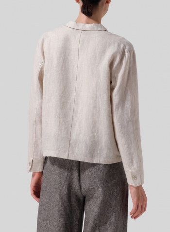 Oat Linen Cropped Shirt Jacket with Pockets