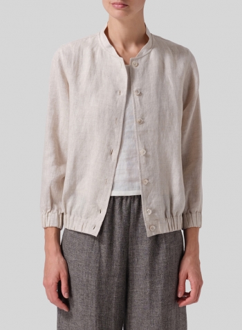 Oat Linen Mini Stand Collar Jacket