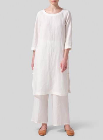 Soft White Linen Handmade Knot Long Tunic