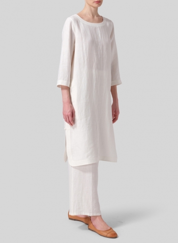 Soft White Linen Handmade Knot Long Tunic