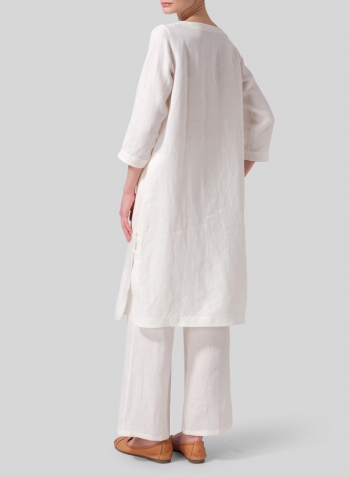 Soft White Linen Handmade Knot Long Tunic