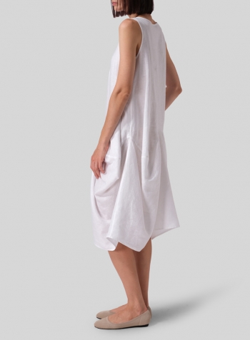 White Linen Sleeveless Draped Dress