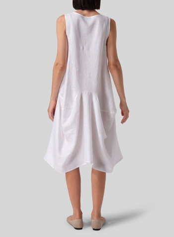 White Linen Sleeveless Draped Dress