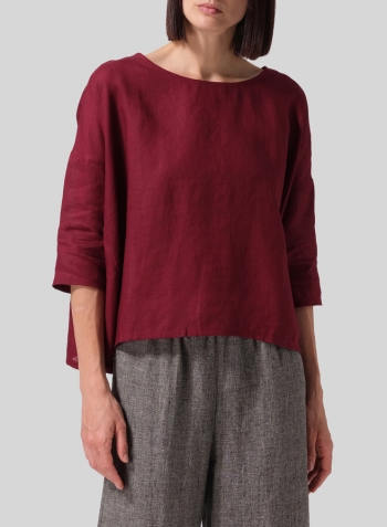 Burgundy Linen Contrast Dropped Shoulder Top